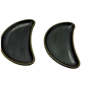 Rego E263-44 Crescent Moon Side Plates Matte Black Brown Rim Set of 2 Ceramic